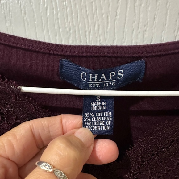 Chaps Burgundy Wine Lace Long Sleeve Top - Picture 3 of 6